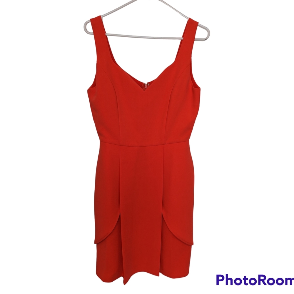 Adelyn Rae bright coral tiered skirt sleeveless dress with pockets size S